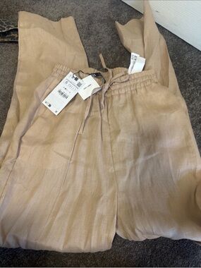 Zara 100% Linen Drawstring Pants NWT